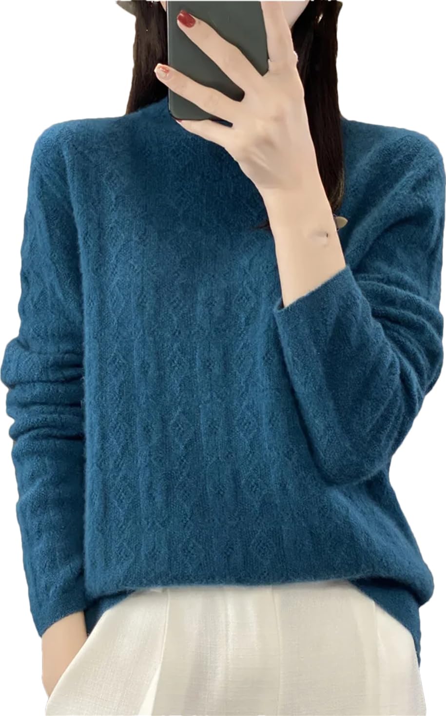 Maglione da Donna 100% Lana Merino di Prima Linea Senza Cuciture A Quadretti con Diamanti, Top in Maglia