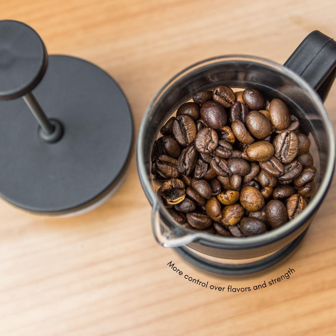 Cafetière à piston W&M en verre borosilicate et acier inoxydable, triple filtre - Noir