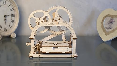 Miniatura 6 de Ugears Rompecabezas mecánico Etui 3D, bloques de construcción de madera, soporte decorativo para tarjetas de visita de escritorio, juego de