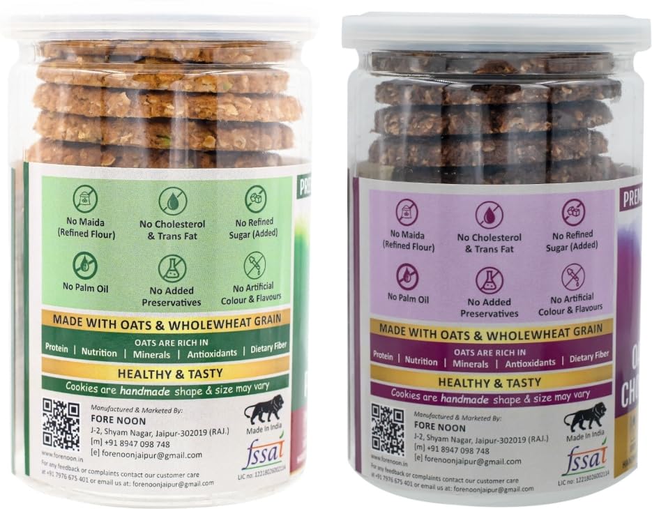 Fore Noon Chocolate Chocochip Oats & Kesar Pista oats Cookies (356 g, Pack of 2) 1