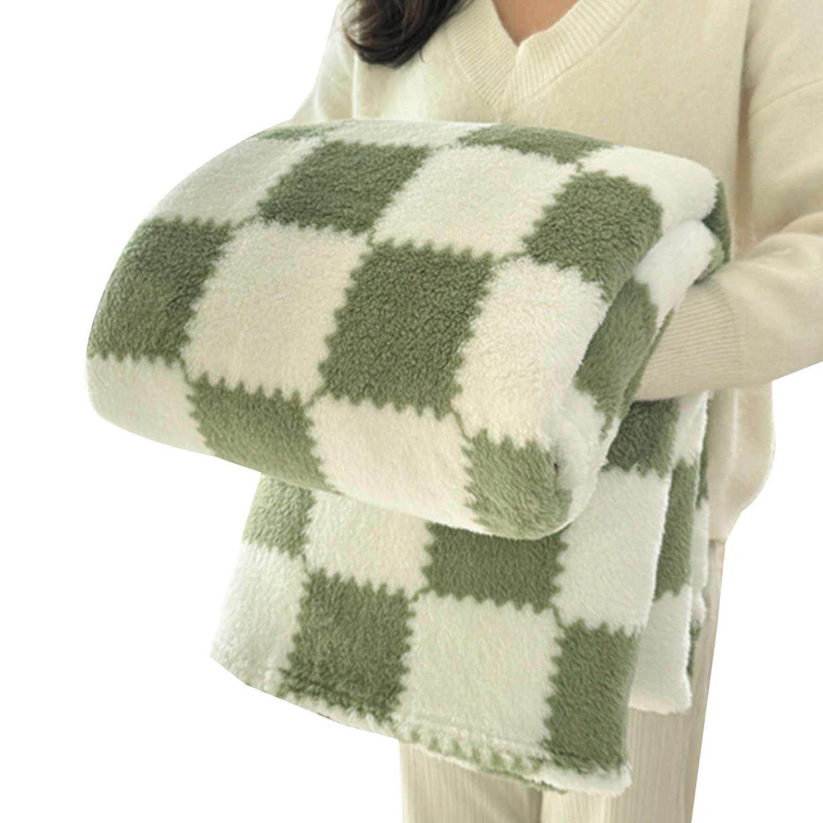 Linvimia C Grids Fleece Throw Lightweight Portable Indoor Outdoor Machine Washable Soft Fall Throw Blanket