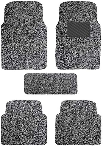 AAKICHI Car Anti Slip Grass Floor Mat Customisable Non Slip 5-Piece Full Set Ridged Heavy Duty PVC Noodle Floor Mat(Grey Black) Compatible with Ford Mustang