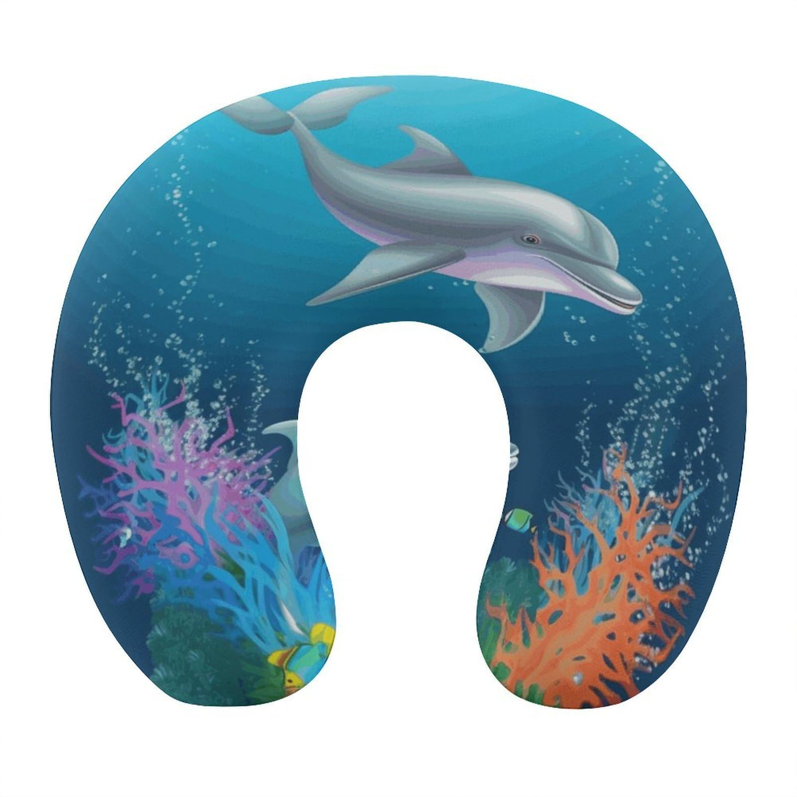 FekiLoot Dolphin and Fish Travel Pillow,U Shaped Office Napping Pillow Support Neck and Head Comfortable Travel Neck Pillow U Shape Sleeping Essentials for Long Haul Flights