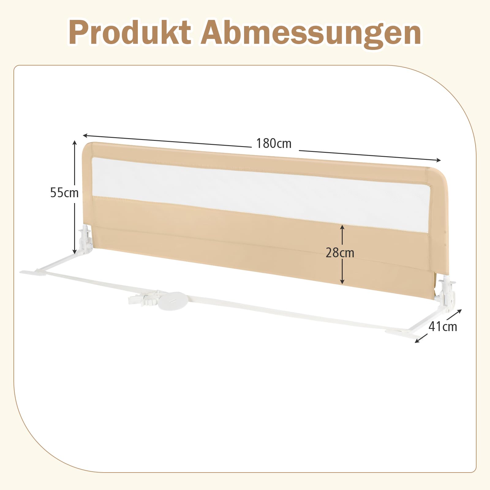 COSTWAY Bettgitter klappbar, 180 cm Lange Bettschutzgitter mit Sicherheitsgurten, Rausfallschutz 180° Faltbar Boxspringbett für Baby & Kleinkinder (Beige)