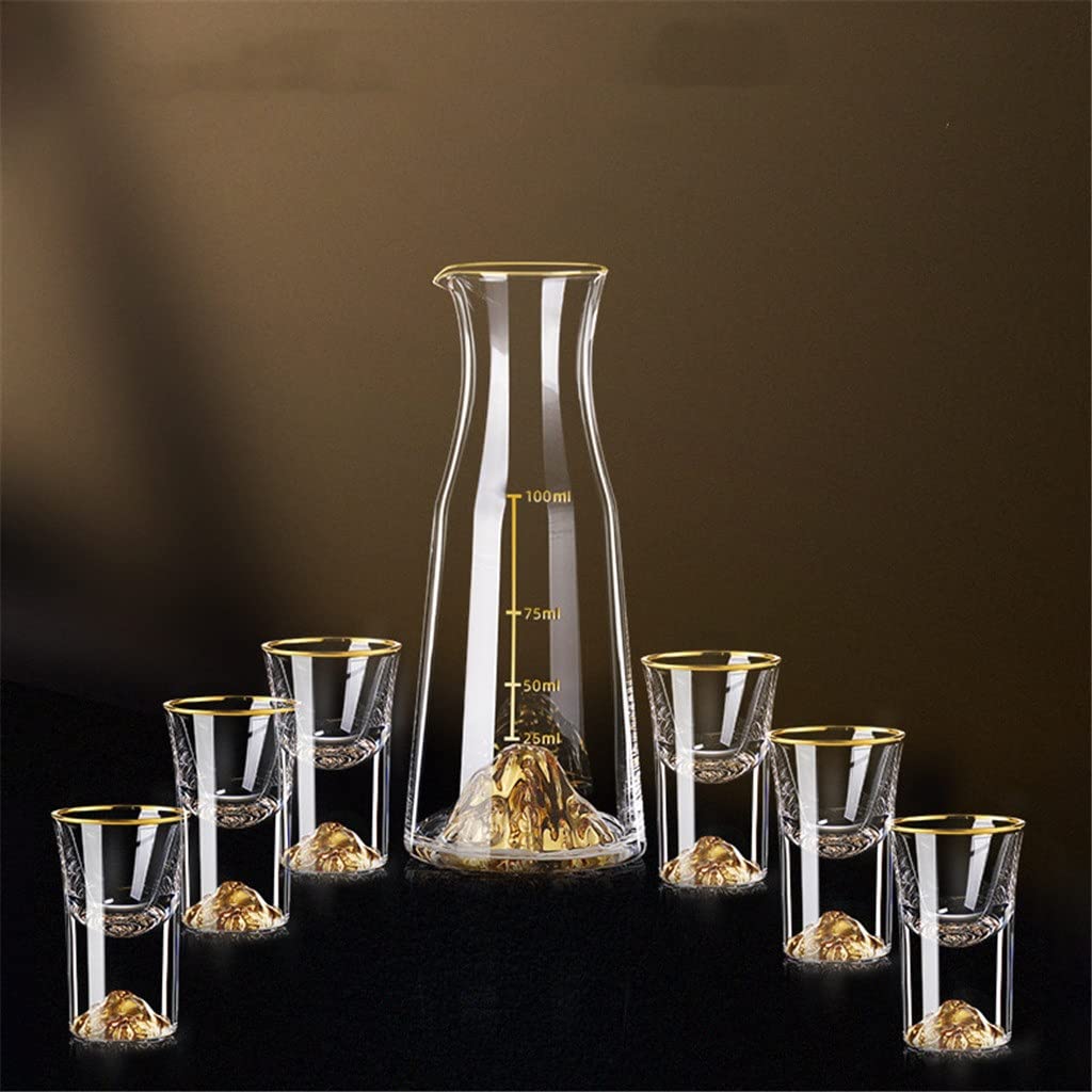 Bicchiere da vino trasparente Set di bicchieri da vino Fiaschetta da sette pezzi Whisky Rum Vodka Spirit Glass Family Party Bar Set da vino (set da 7 pezzi taglia unica)