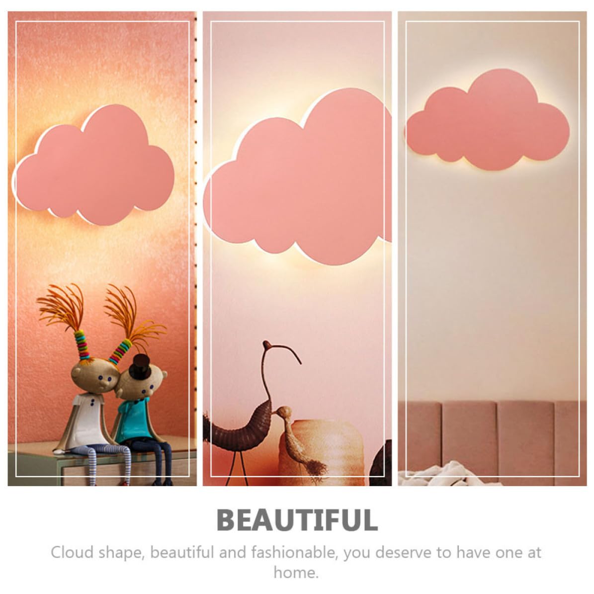 Applique Murale Nuage en PVC Rose Légère et Pratique pour Chambre à Coucher, Décoration Chic Augmentant l'espace Diverses Pièces