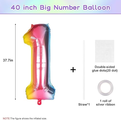 Miniatura 2 de RUBFAC Globos con números de 40 pulgadas, globo grande de arcoíris con degradado número 1, globos de helio de aluminio de Mylar de 0 a 9 dígitos