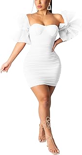 hibshaby Vestido ajustado sexy para mujer, manga abombada, cóctel, fiesta de noche, elegante, mini vestidos