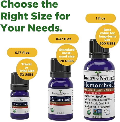 Miniatura 7 de Forces of Nature Control de hemorroides extra fuerte, medicina homeopática orgánica con hamamelis, castaño de indias y aceites esenciales calmantes