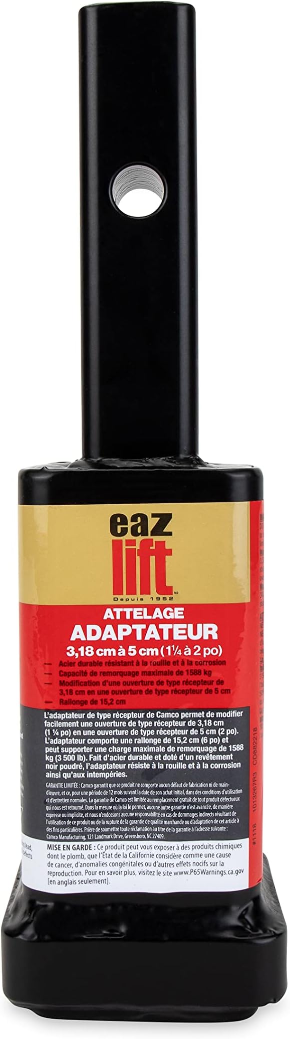 Eaz-Lift Hitch Receiver Adapter - Easily Adapts a 1 ¼" Receiver to a 2" Receiver | 6" Extension, 3,500 lb. Capacity (GTWR) | Durable Rust and Corrosion Resistant Steel - (48471)