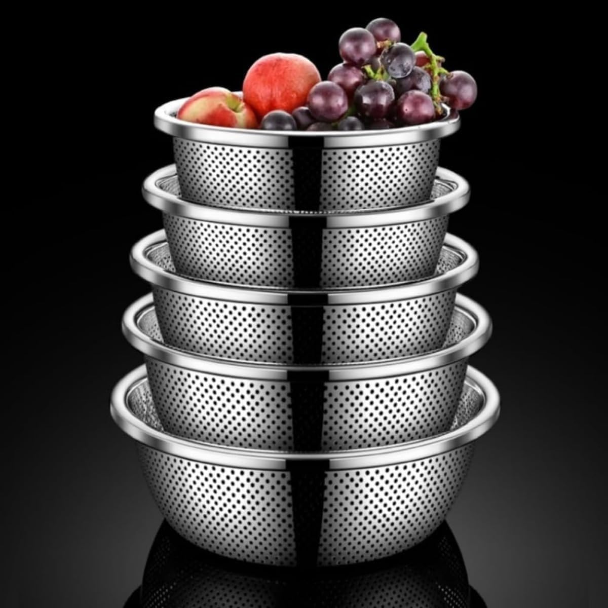 MsiDtsoy ボウル水切り器、ボウルザル、米洗いと野菜プレス、ライスボウルザルセット、304ステンレス鋼の米洗いザル、野菜と果物