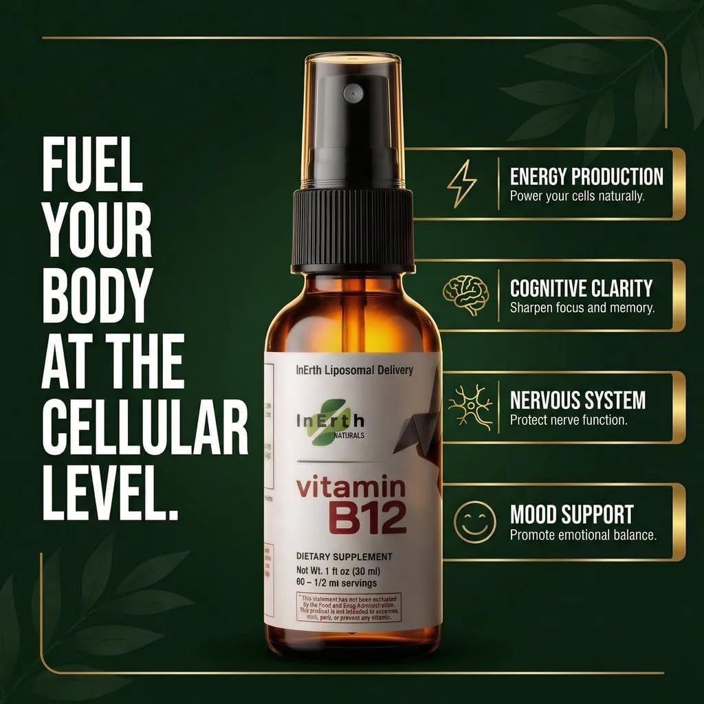 Liposomal Vitamin B12 Sublingual Spray 1000 mcg Methylcobalamin | Fast Absorbing Energy Support | Plant Based Non GMO Vegan | 60 Day Supply