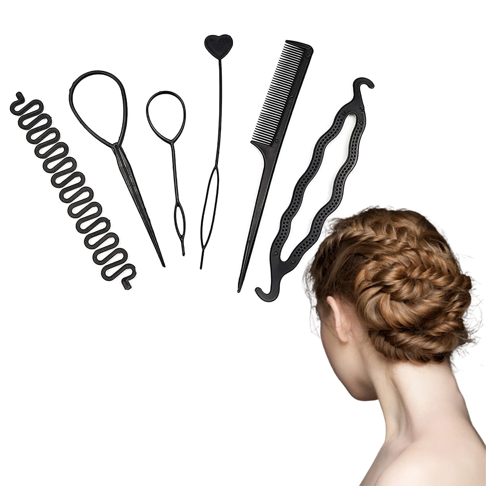 Tail Hair Tool, Braiding Tools Hair Pulling Tools Hair Loop Styling Tools Tail Hair Braiding Twist Curler Kit To Achieve Fast Braiding And Stylish Hairstyles, Beauty Secrets For Girls（Pack of 6）