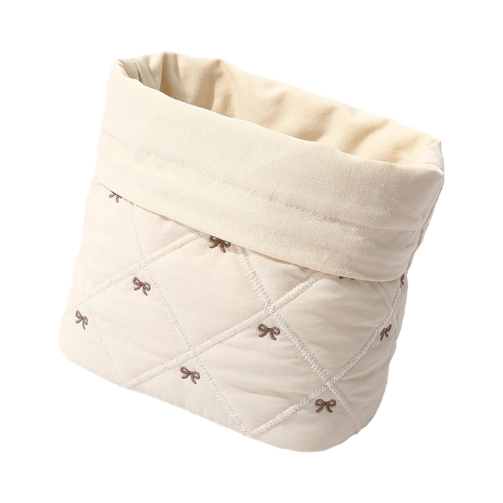Xjdzineq Large Capacity Cosmetic Featuring Delicate Bowknot Detail in Cotton Blend Fabric Ideal for Travel Use Cotton Organizers