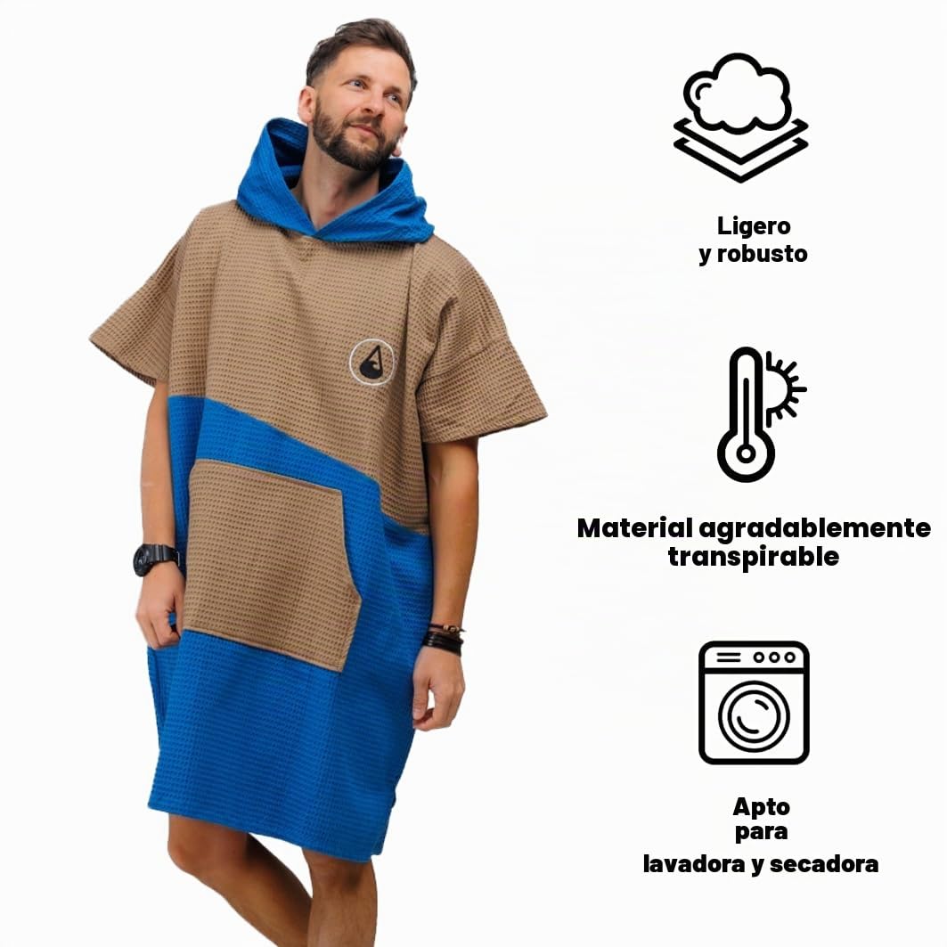WAVE HAWAII Travel-Poncho de baño para hombre y mujer, L-XL, 171-197 cm | 100% algodón, poncho de surf para adultos, toalla de rizo con alta absorción de agua, ayuda para cambiar la playa, adultos