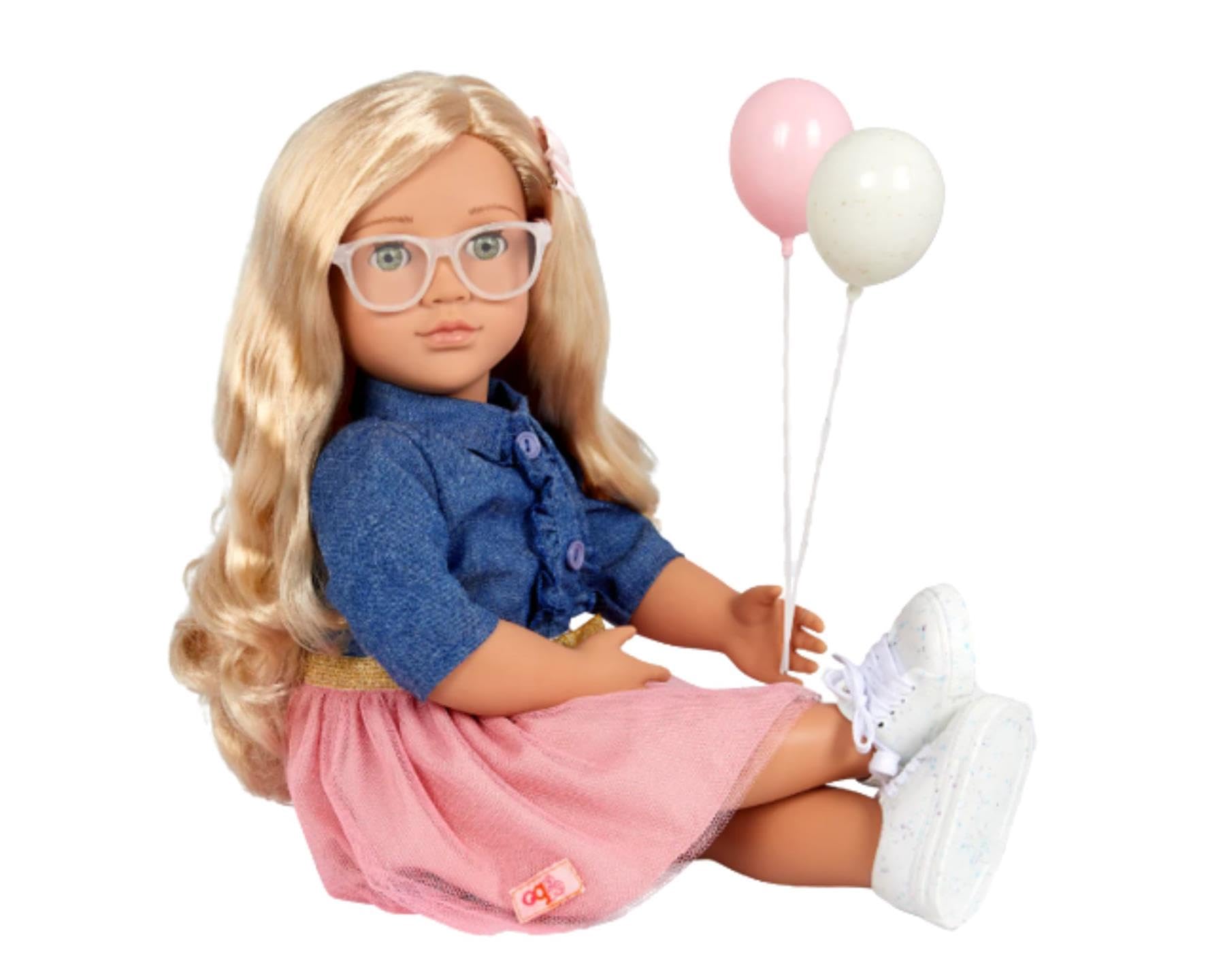 Our Generation Emily - Bambola da 46 cm con accessori e libro - mobile con capelli styling, vestito, torta, palloncini e altro ancora - dai 3 anni in su
