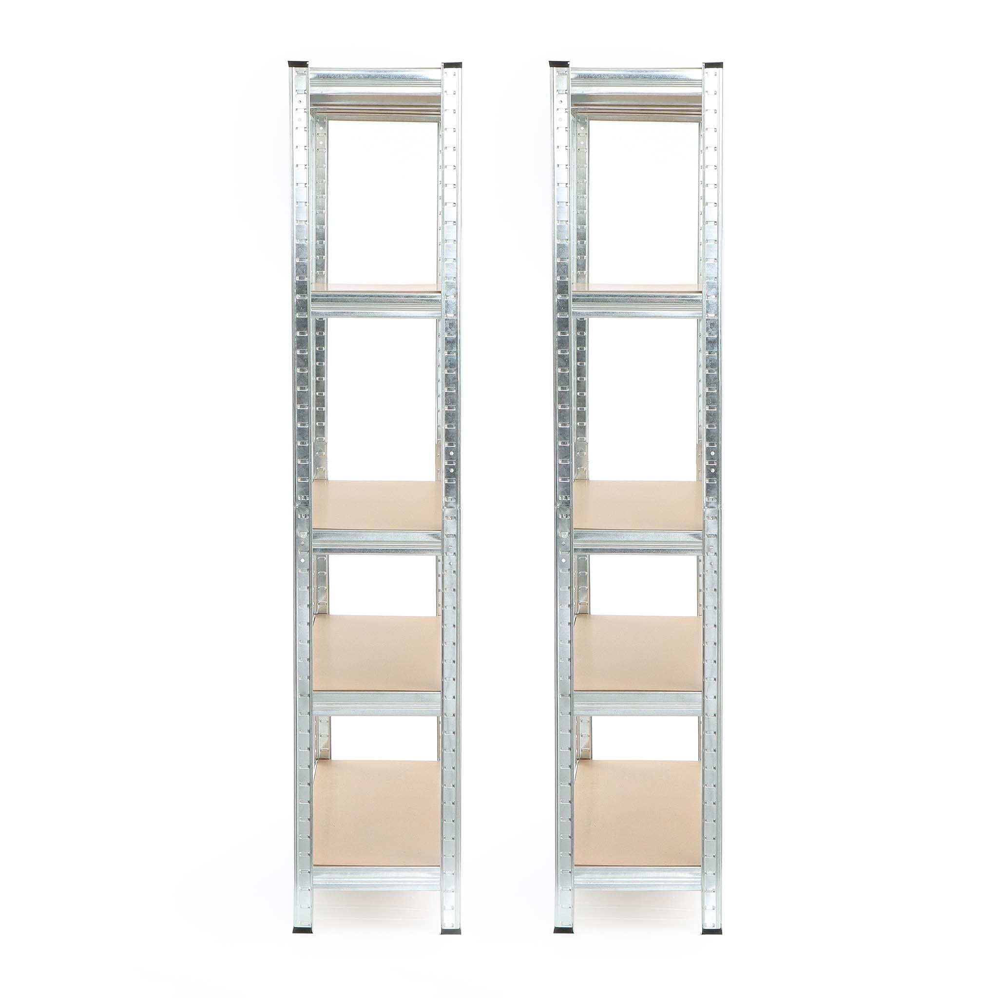 Wiltec Set 2X Schwerlastregal 154x75x30cm, 875 kg Gesamtlast, Steckregal verzinkt aus Stahl, Lastenregal mit 5 Ablagen, Werkstattregal