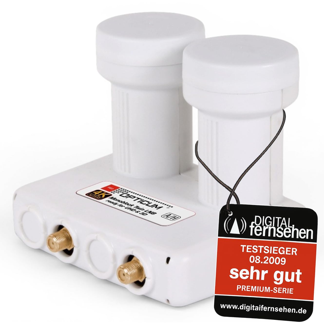 RED OPTICUM LMTP 04H Monoblock Twin LNB 0.1dB - LNB double tête pour 2 abonnés & 2 satellites avec DiseqC intégré - Monoblock LNB Astra Hotbird y compris douille de protection contre les intempéries