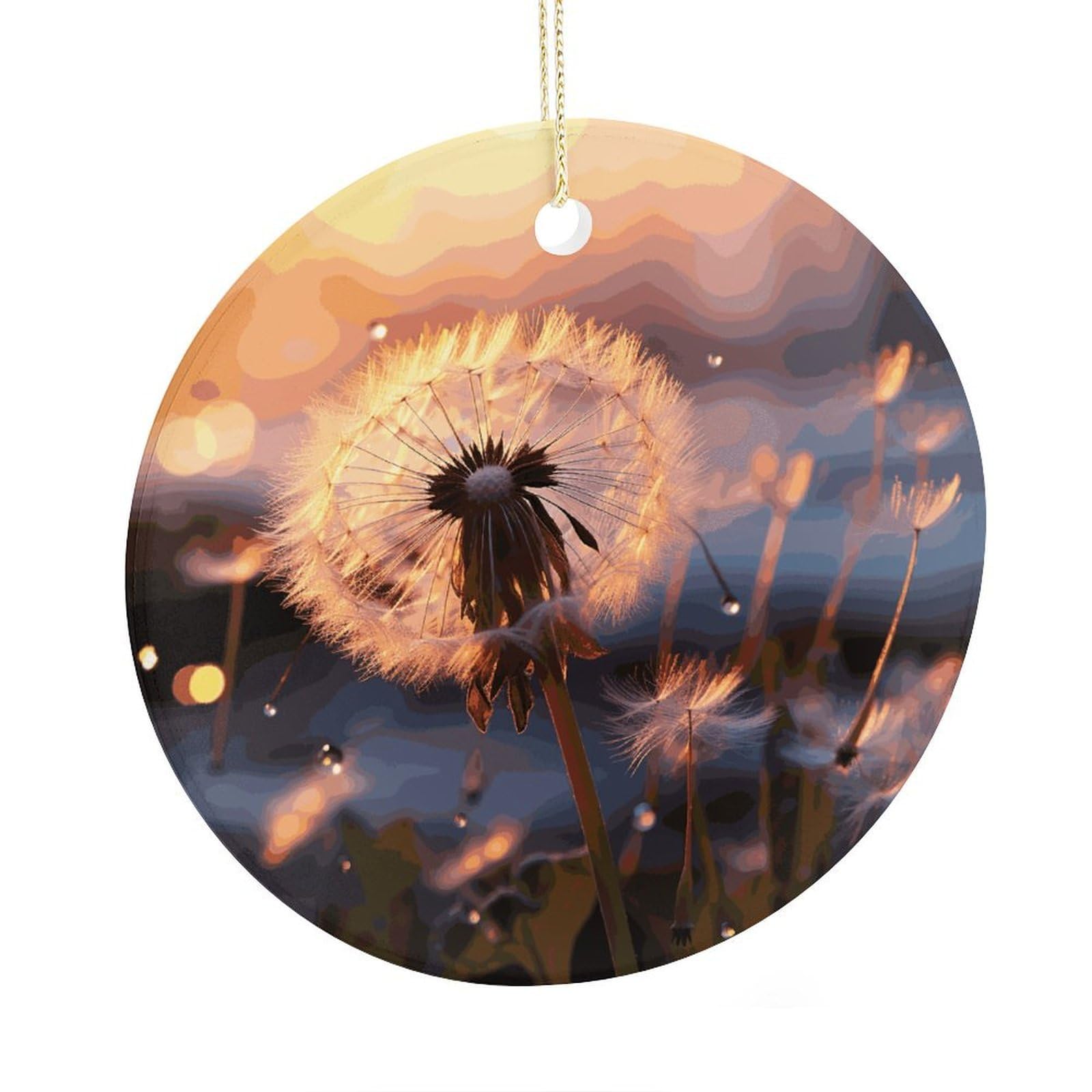 Fekiloot Style Dandelion Flower Christmas Ornaments 2.9 Inch Round Ceramic Ornament Keepsake Thank You Gifts For Office, Room, Home - Holiday Present Ideas