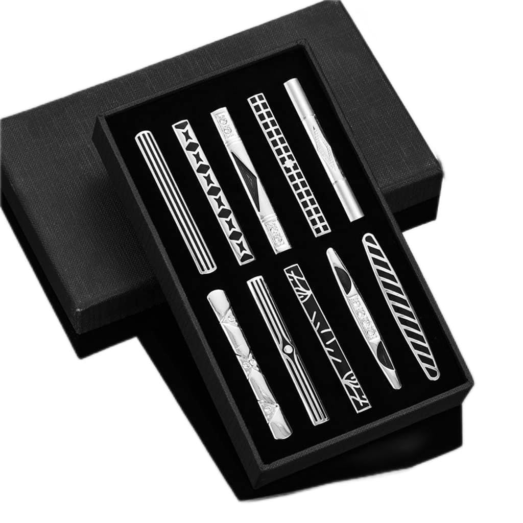 Juego de 10 Pinzas para Corbata con Caja de Regalo, Regalo para Invitados de Boda, Gemelos de Camisa de Metal para Hombre, joyería para el Marido (Plata, 10 Unidades)