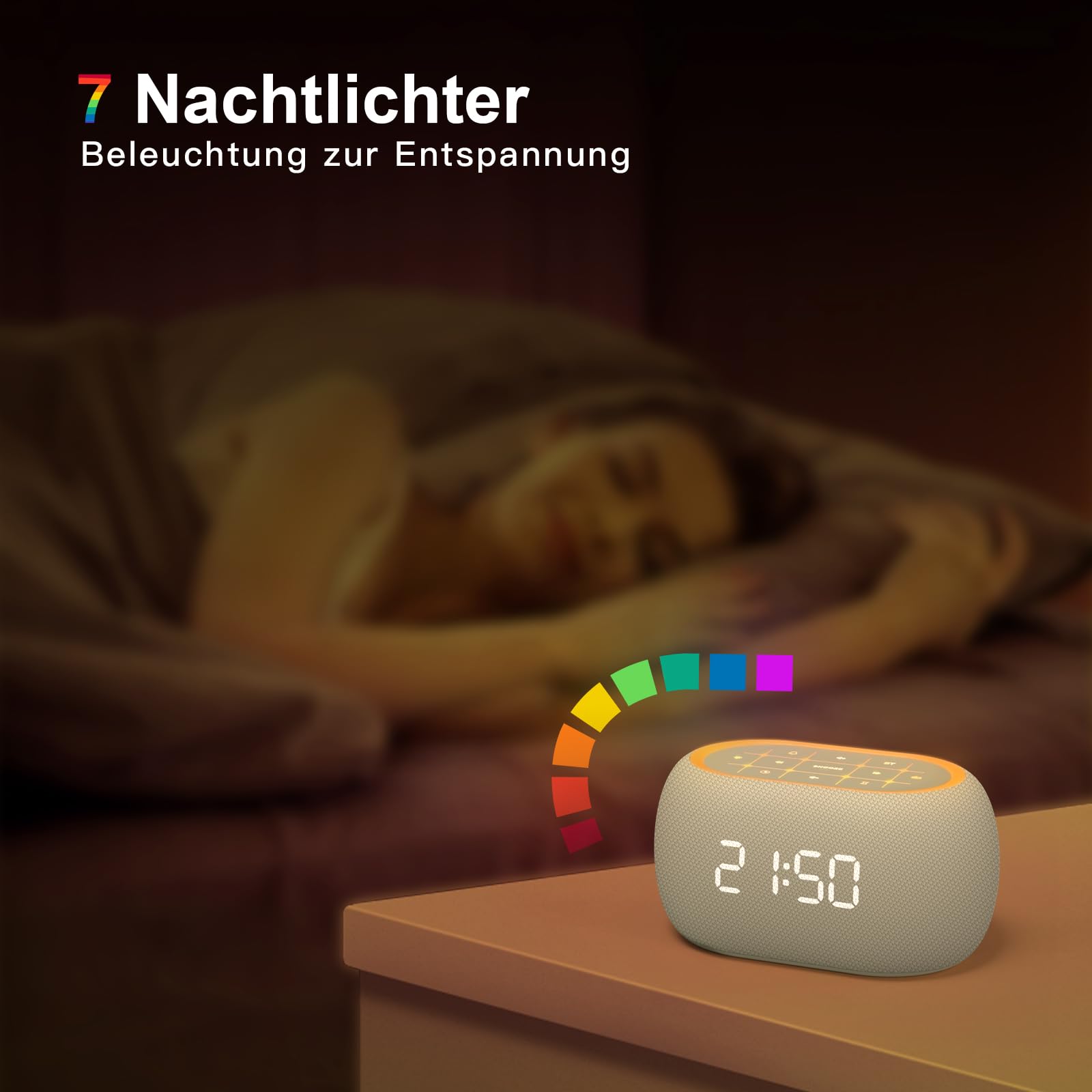 ANJANK Digitaler Radiowecker 4-in-1 mit Bluetooth Lautsprecher, Wecker mit 7 Farben Nachtlicht, UKW Radio, 0–100% stufenlos dimmbares Display, 8 Wecktöne, Digital Alarm Clock fürs Schlafzimmer