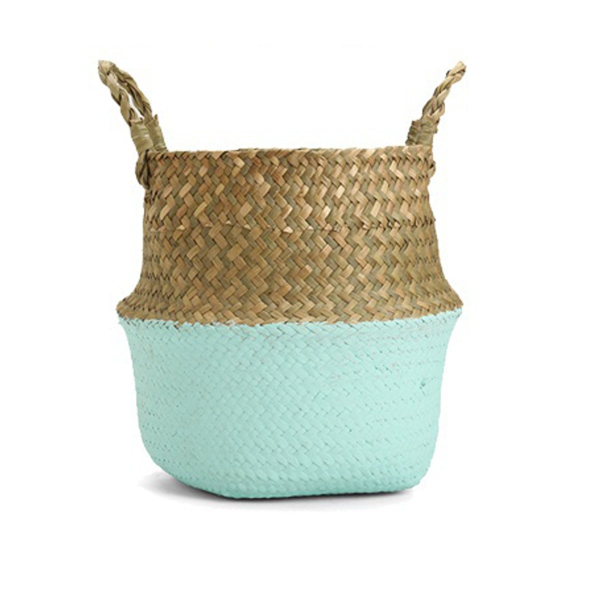 Baogu Seagrass Belly Basket Laundry Washing Basket Plant Natural Storage Blue XL