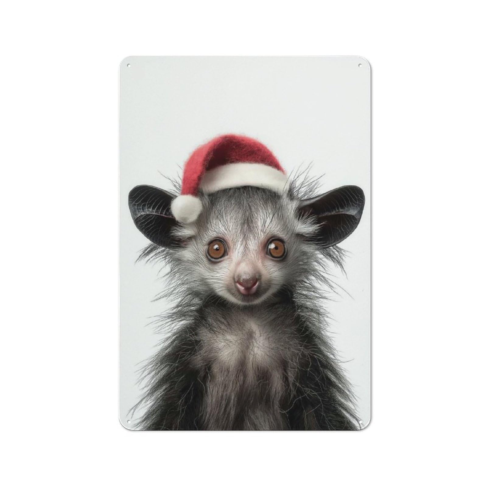 Junmoney Festive Aye-Aye With Santa Hat Vintage Tin Wall Plaque 30X20cm For Café Or Restaurant, A Decorative Christmas Gift For Café Owners And Decorators