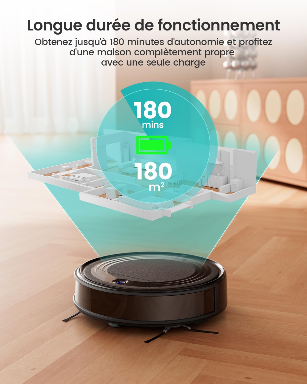 Lefant Robot Aspirateur M310 avec Navigation Précise, 4500 Pa, Autonomie de 150 Min, Filtre HEPA, Compatible Wi-FI, Idéal pour Poils d'animaux, Tapis et Sols Durs