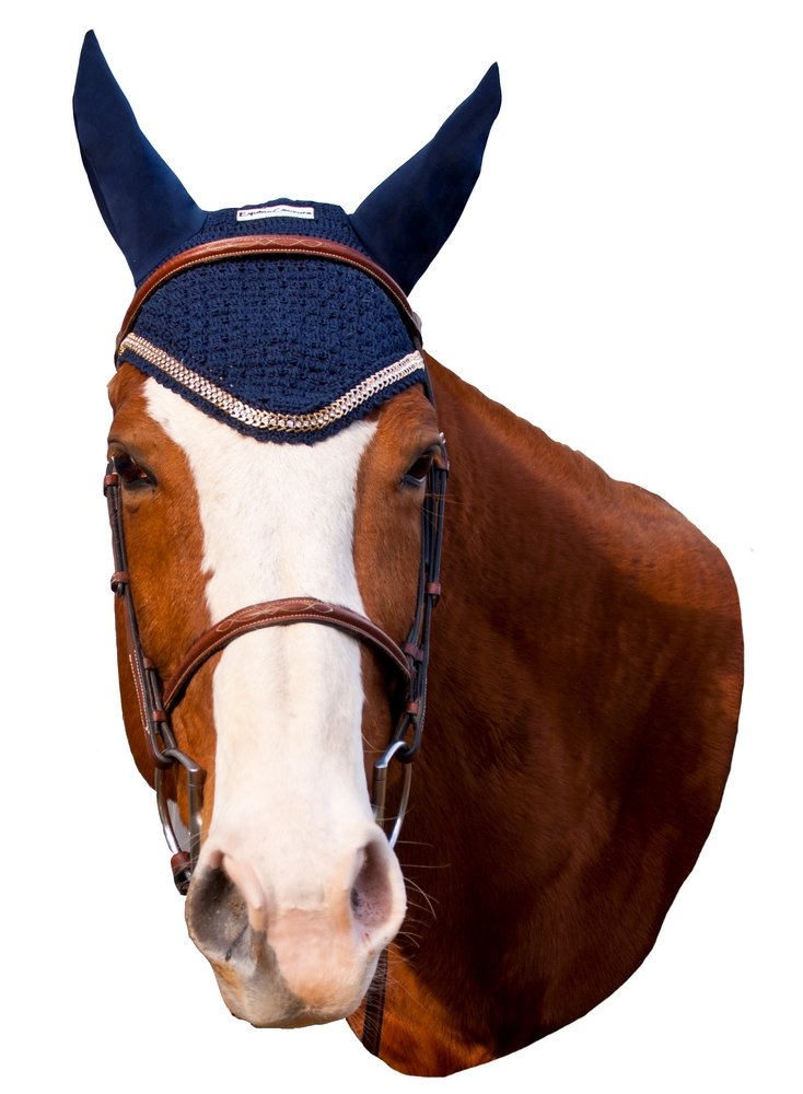 Equine CoutureFly Bonnet with Lurex Rope - Pony Color - Navy, Size - Cob