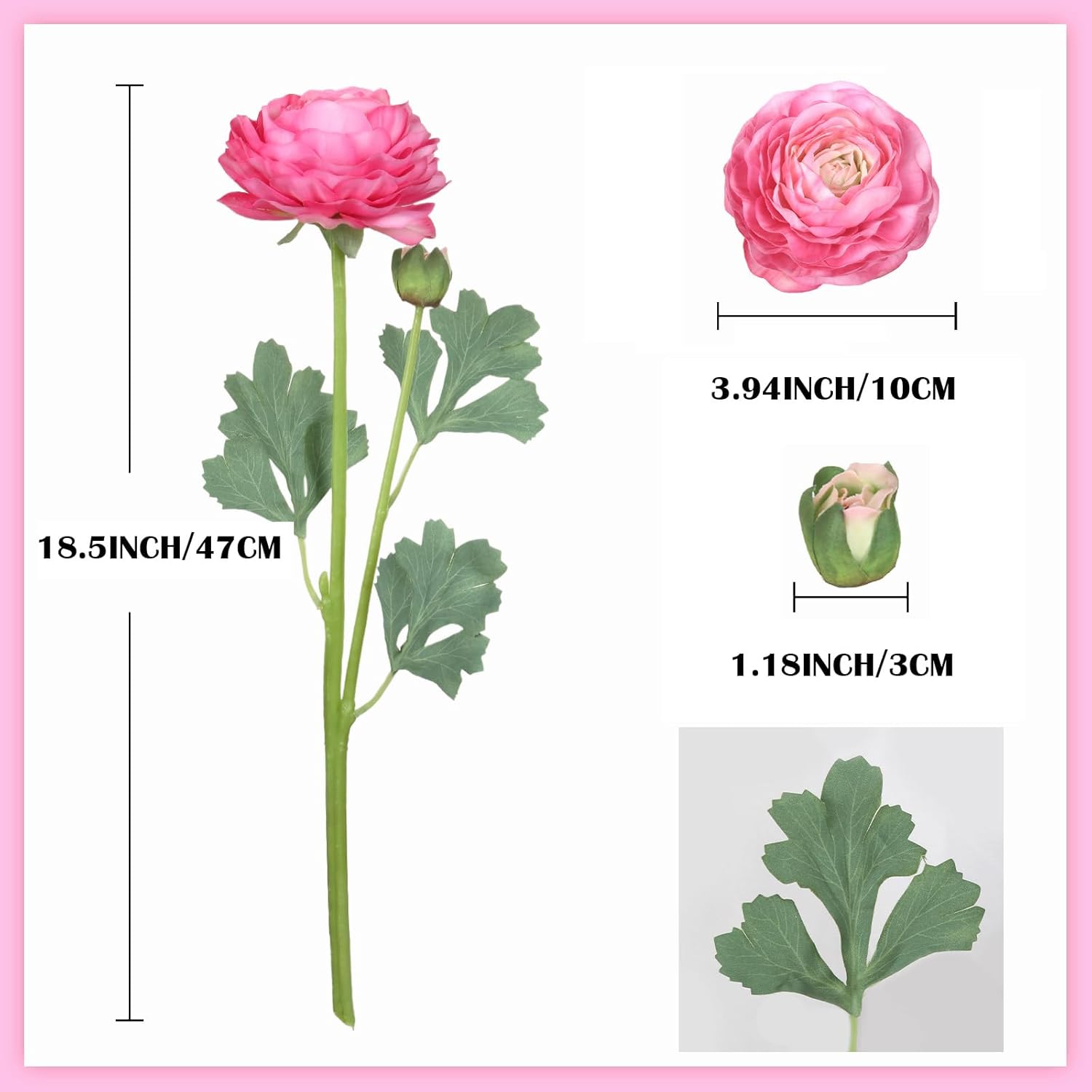 6PCS Pink Ranunculus Artificial Flowers Real Touch Peonies Fake Ranunculus Stems for DIY Wedding Bouquet Party Table Home Decor(Deep Pink)