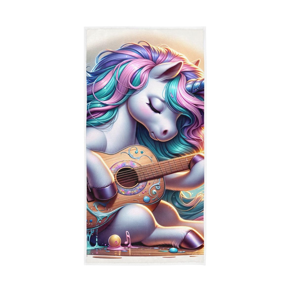 LSRCPD Cute Unicorn Playing Guitar Hand Towels, Bathroom Towel for Hand, Face, Hair, Yoga, Kitchen, Bath 15 x 30 Inches