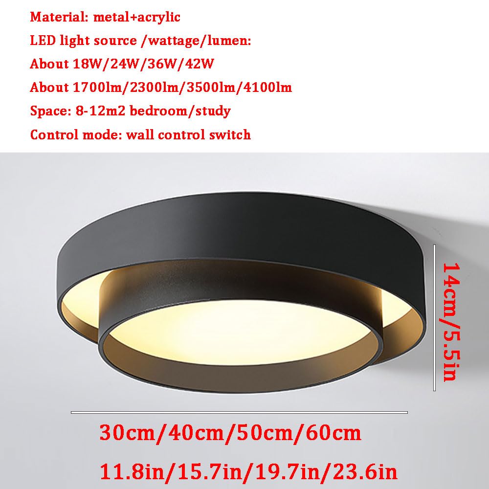 Nordycka okrągła lampa sufitowa dwuwarstwowa, ciepła lampa sufitowa LED ze zdalnie sterowaną wpuszczaną lampą sufitową, łatwa instalacja do sypialni, kuchni, szafy, pralni
