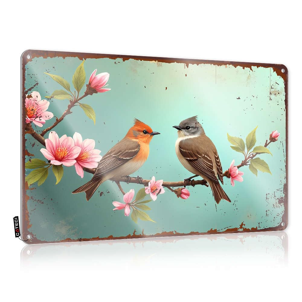Sign Beautiful Prints Gift For Him Two Birds Sitting On A Branch With Pink Flowers. - Vintage Wall Decor For House(30X40CM)