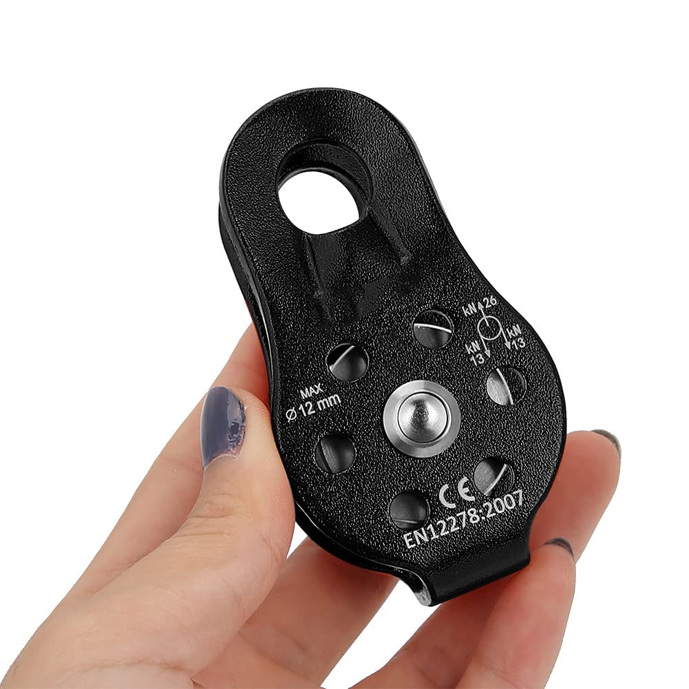 Carrucola da Arrampicata su Roccia, puleggia da Arrampicata 26KN in Lega di Alluminio per impieghi gravosi paranco a Corda Girevole Singola per Arrampicata su Corda da 12 mm(Nero)