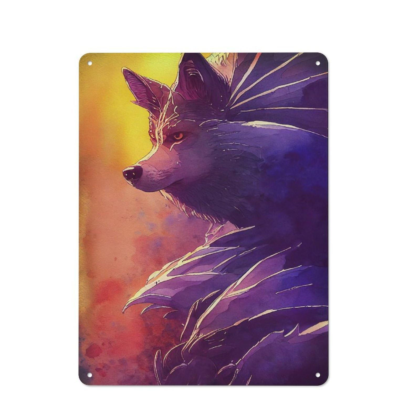 Kitchen Metal Sign with Watercolour Wolf Design 40x30cm, Vintage Cafe Wall Decor for Restaurant, Kitchen, Counter Or Breakfast Nook