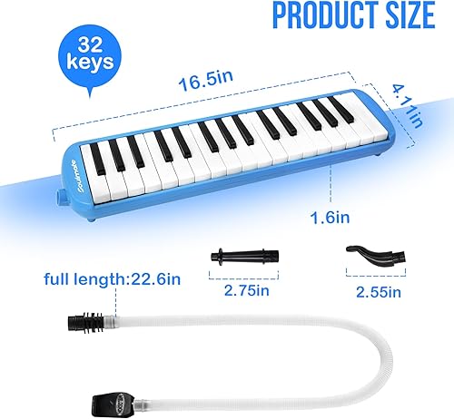 Vista 61 de Soulmate Instrumento melódico de 32 teclas para niños, teclado de piano de aire, melódica soprano con tubos largos suaves, boquillas cortas y bolsa