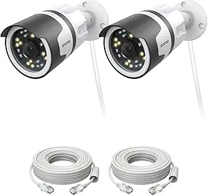 ZOSI 2 Pack H.265+ 5MP 3K Add-on Security POE Camera, Color Night Vision, 2-Way Talk, Human Detection, Sound & Light Alarm, IP66 Weatherproof Outdoor Bullet IP Camera (Only Work POE NVR) asin的图片