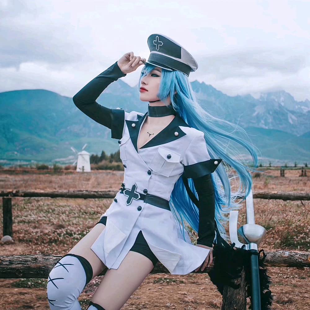 Charous Anime Manga Akame ga KILL! Cosplay Esdeath Esdese Costume,Donne Lungo Trench Coat Vestito Per Perform Cosplay