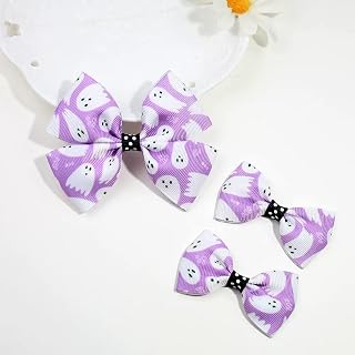 3PCS Halloween Ghost Hair Bows Clips Purple Alligator Hairpins for Toddler Girls, Teens, Women Kids Cute Costume Dress Accessories Party Favors Gifts (R)