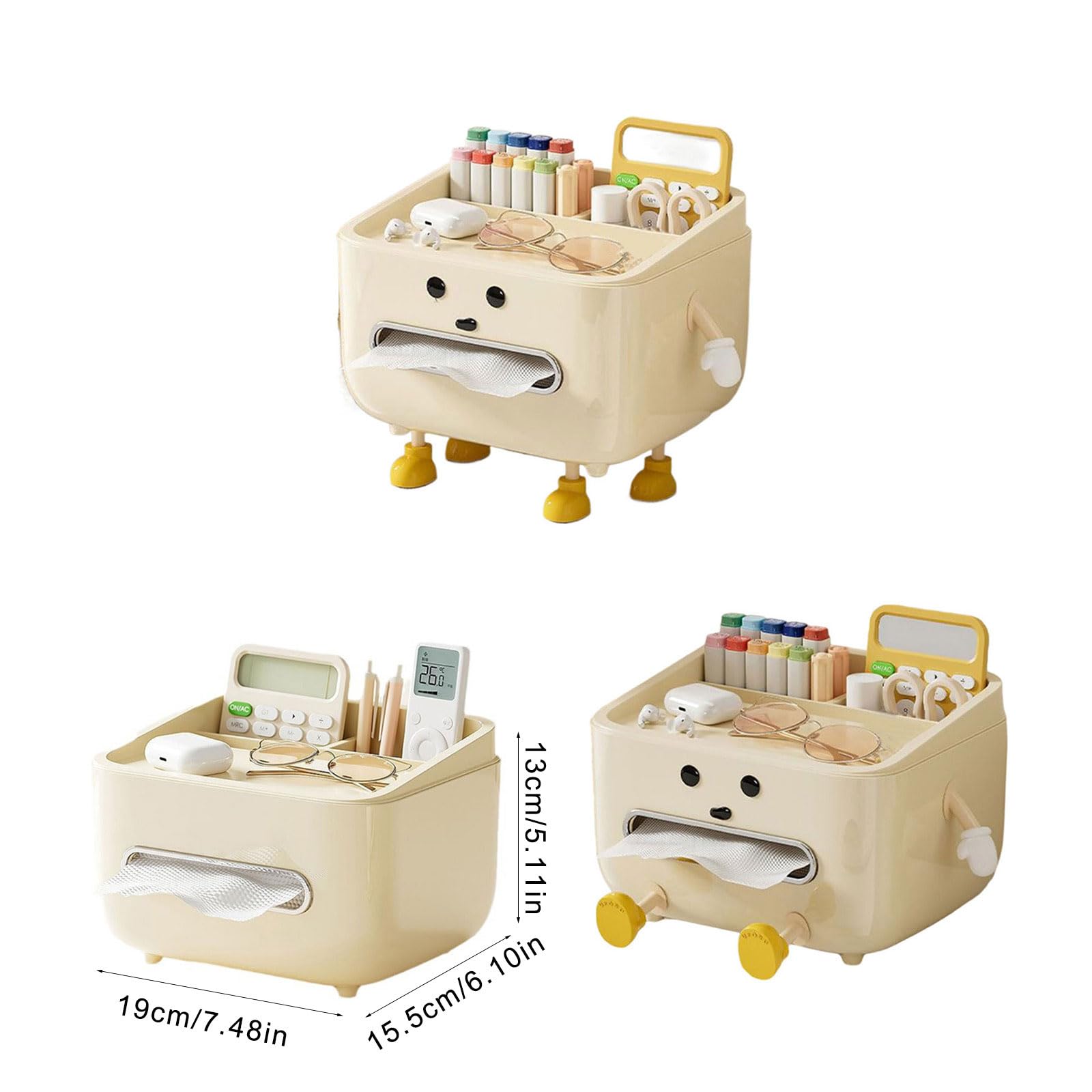 Elegante caja dispensadora de pañuelos, organizador de pañuelos que ahorra espacio, con compartimentos de almacenamiento para comodidad del hogar, soporte para toallas de papel de escritorio