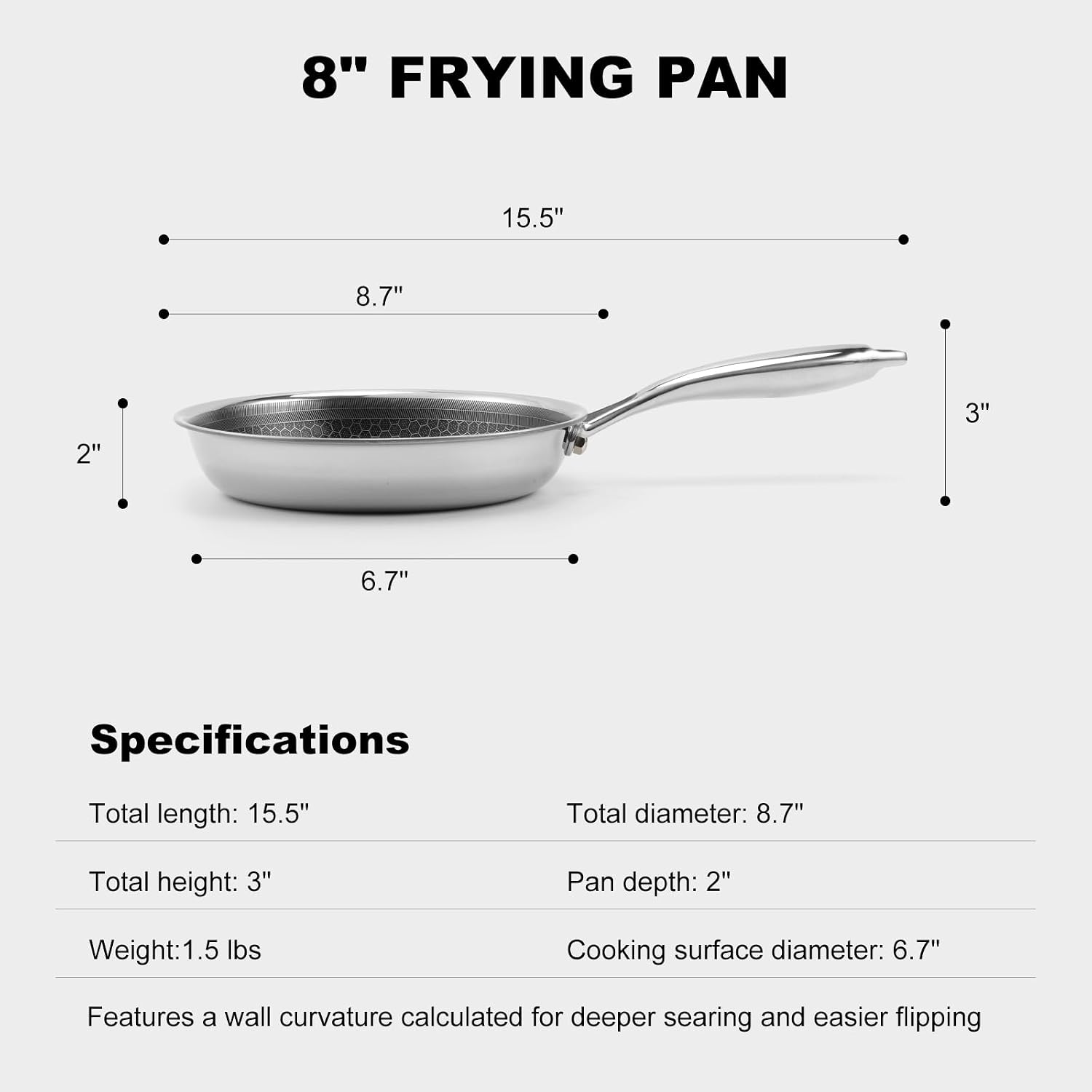 Ranbomer Hybrid Ceramic Non Stick Frying Pan 8 Inch, 5-Ply Stainless Steel Skillet,Stay-Cool Handle,Induction Ready, Compatible with All Cooktops, PFAS-Free, Non-Toxic. (8 Inch)