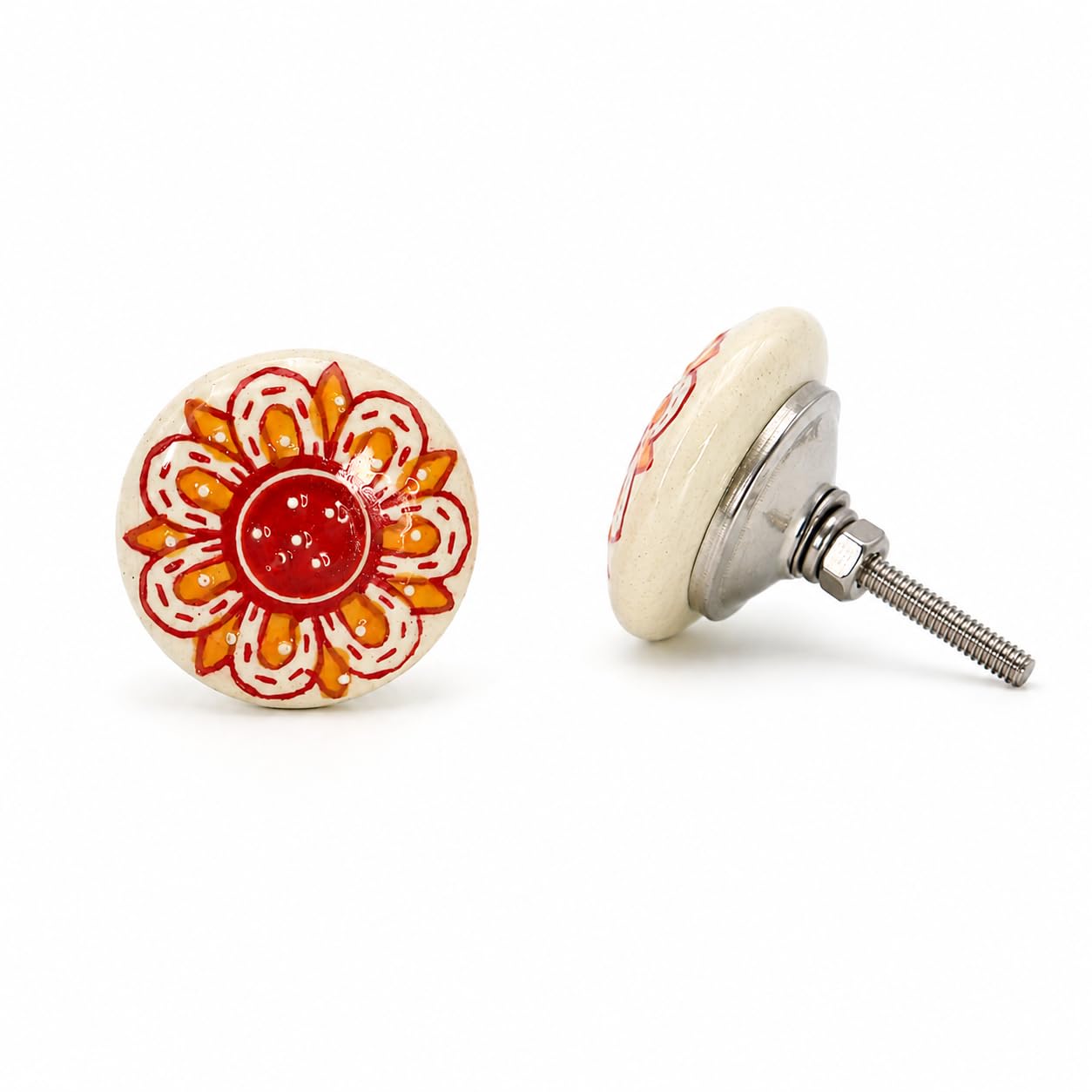 Handcrafted Ceramic Cabinet Knobs – Decorative Vintage Drawer Pulls for Kitchen Cabinets, Dressers, Wardrobes & Furniture – Colorful Round Cupboard Door Handles (Set of 2) (Cabinet knob D5)