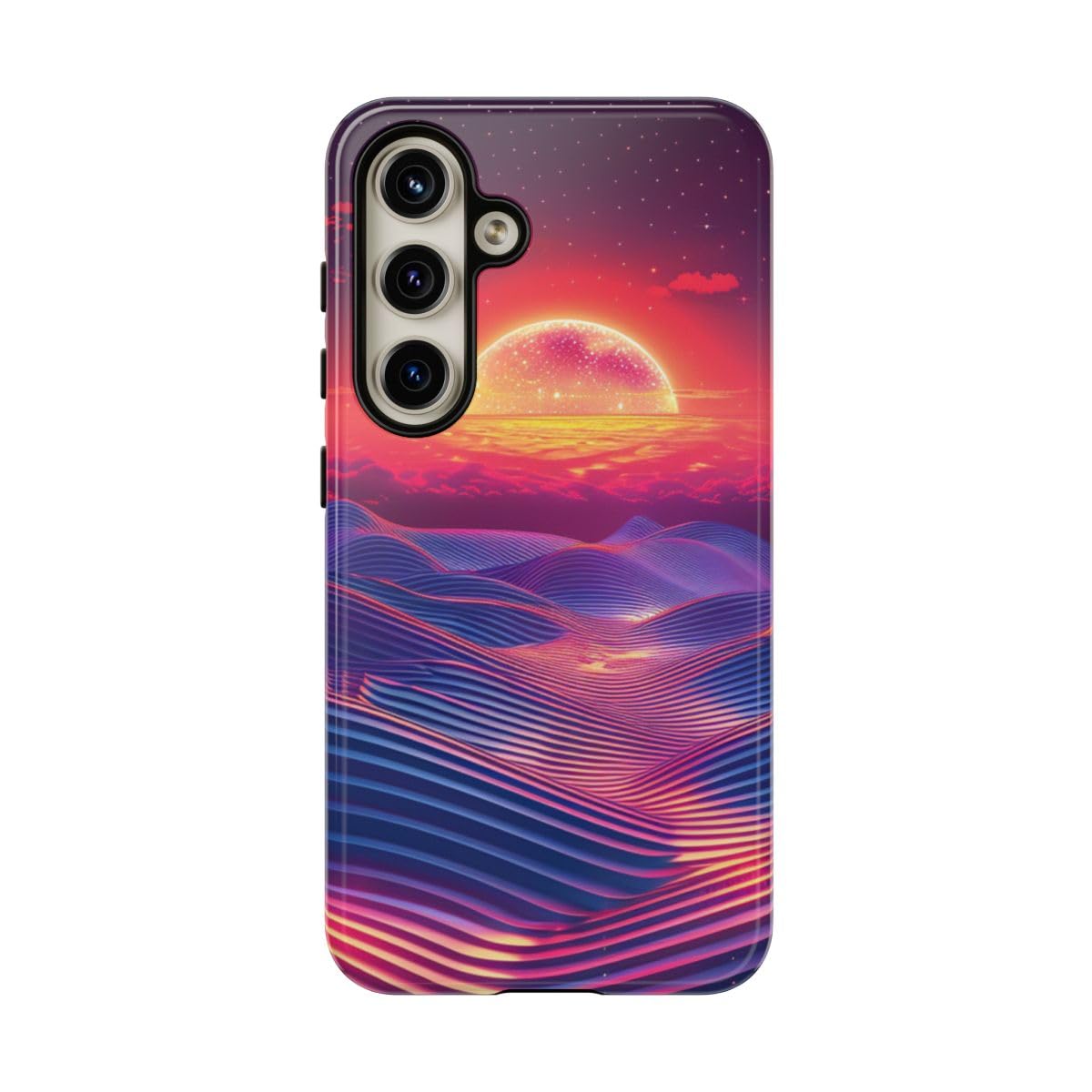 Coque Samsung S24 bleue rigide brillante Vivid Sunset Waves