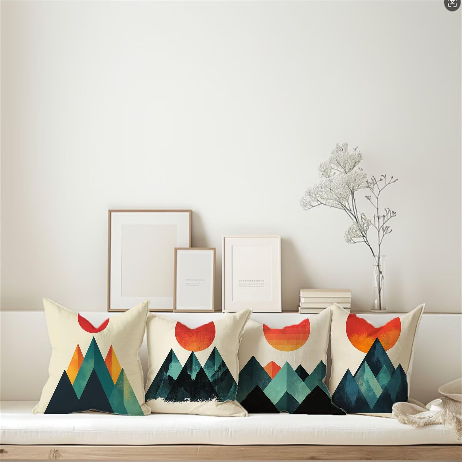 Funda Cojin 60x60cm Pack 4, Crema Impresión Doble Cara Cojines Ssofa Atardecer Fumdas Cojines Cuadradas Lino Fudas Almohadas con Cremallera Oculta para Sala Dormitorio Jardín Otoño Decorativo LX-727