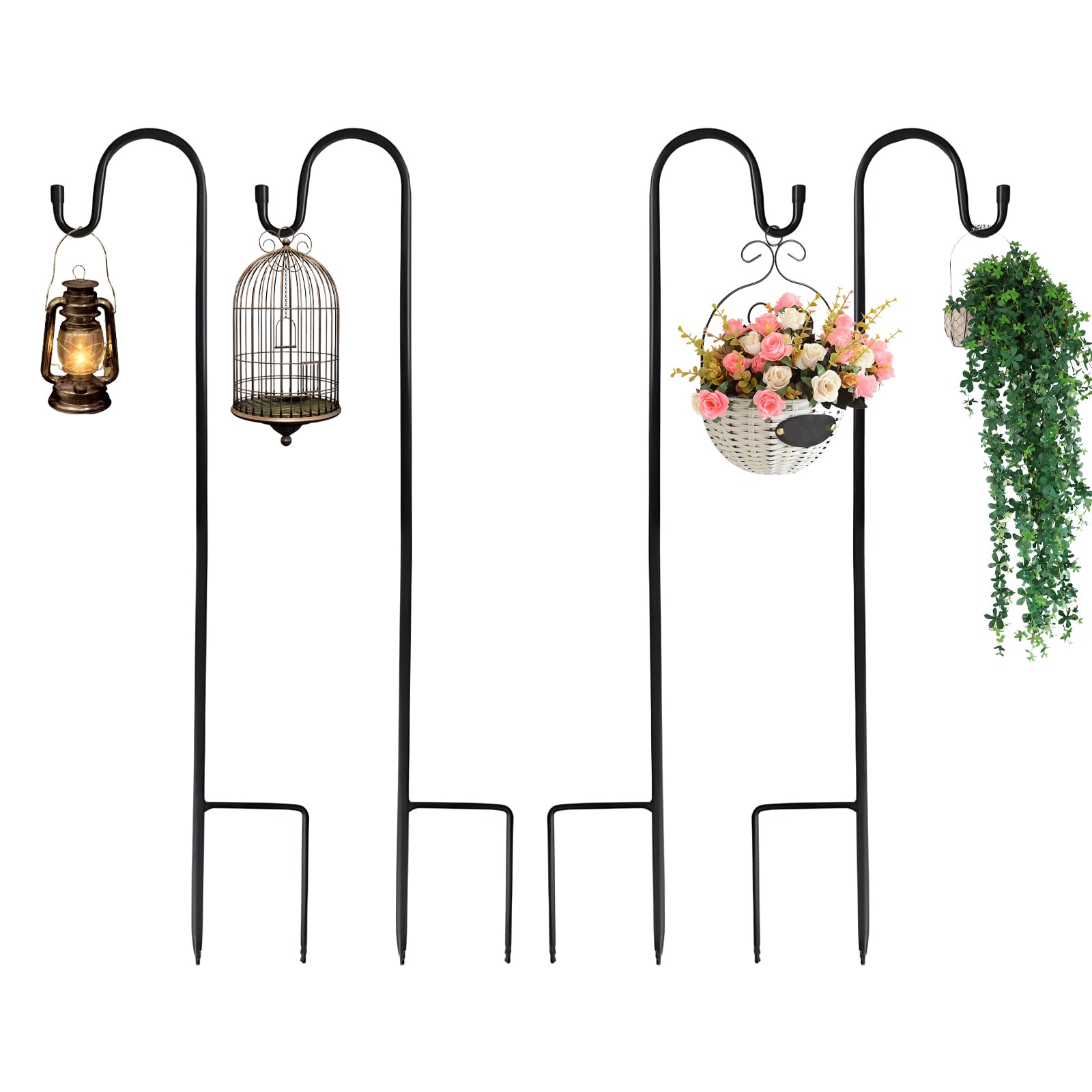 ACONDE Garden Haczyki pasterskie z ochroną przed rdzą do użytku na zewnątrz – 4 sztuki, 90 cm, metalowy kij pasterski z haczykami – dekoracja podwórka, słupek na latarnie do wiszących małych koszy na
