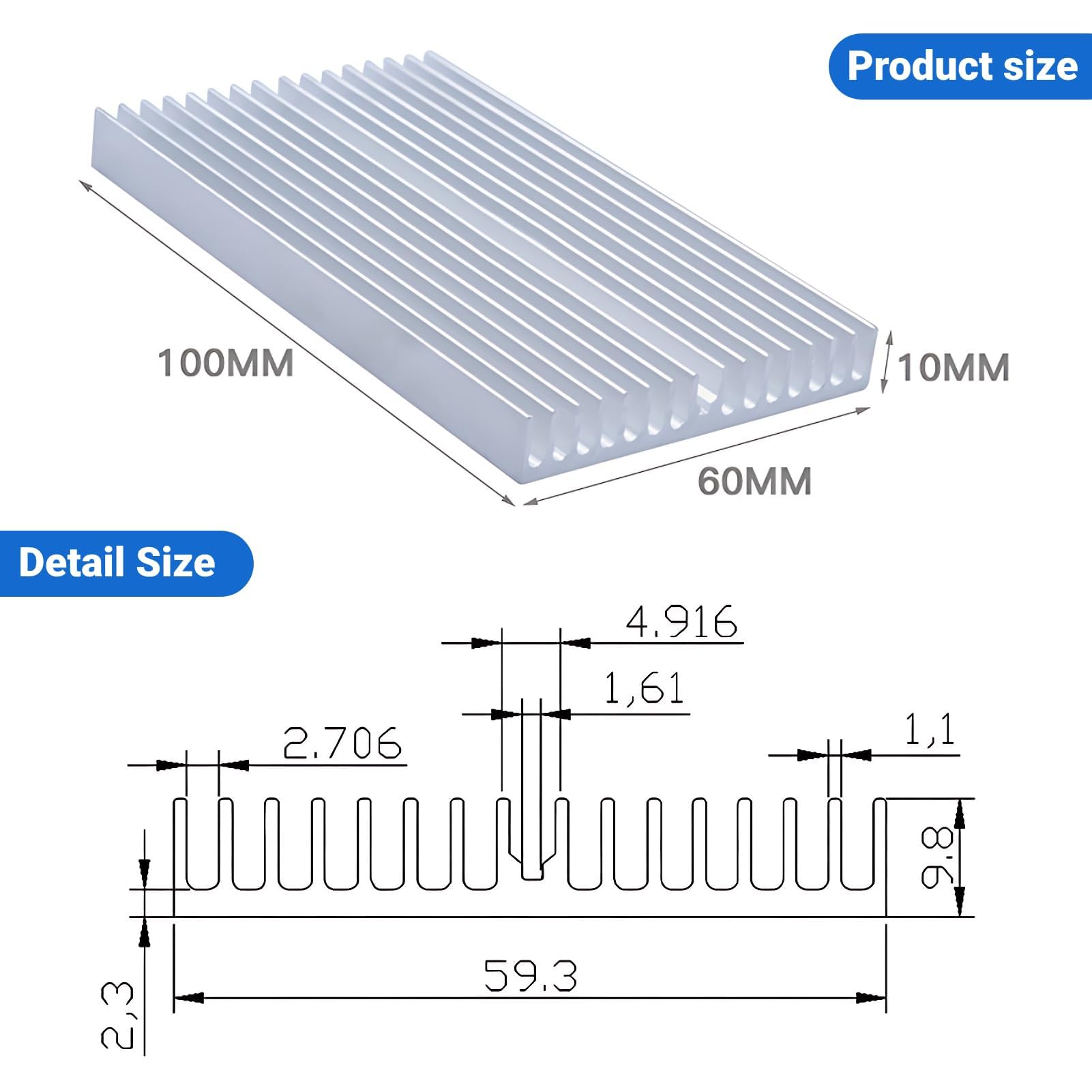 Estink Dissipatore Di Calore In Alluminio 100x69x36 Mm – 223g, Per IC, LED E Amplificatori (Argento) - 3