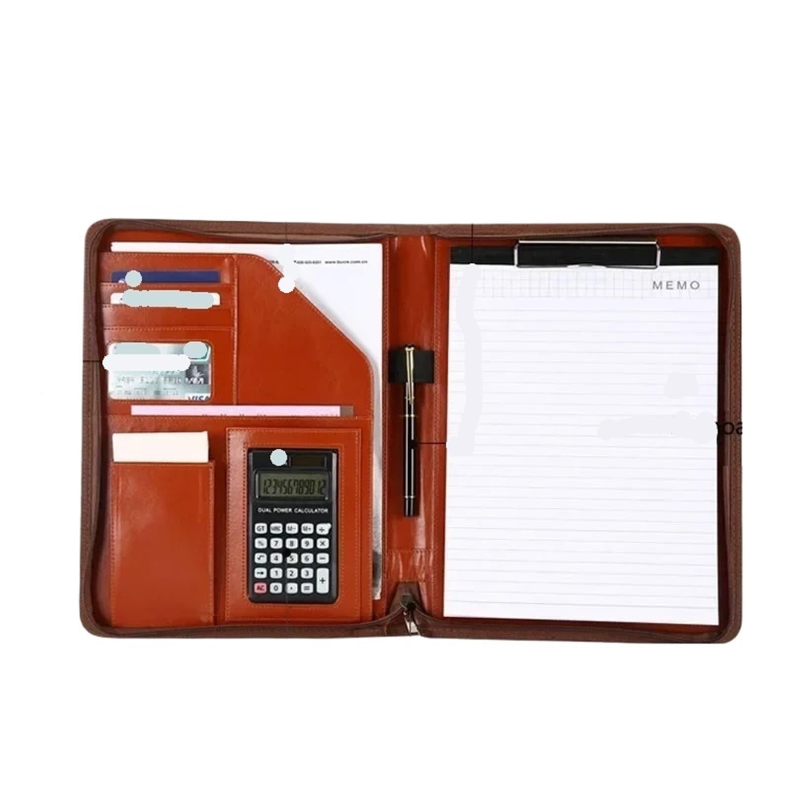 Cartella Portadocumenti A4 Cartelle Organizzatore File Aziendale Cartella Documenti Biglietti da Visita Multifunzionale Cancelleria Con Cerniera Porta Contratto Pelle(Brown)