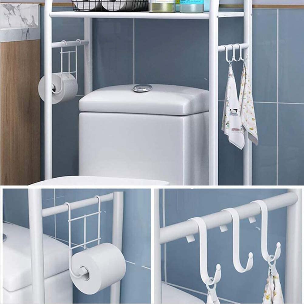 Scaffale a 3 ripiani in metallo antiruggine autoportante con porta carta igienica, per bagno, lavanderia e soggiorno, elegante design nero