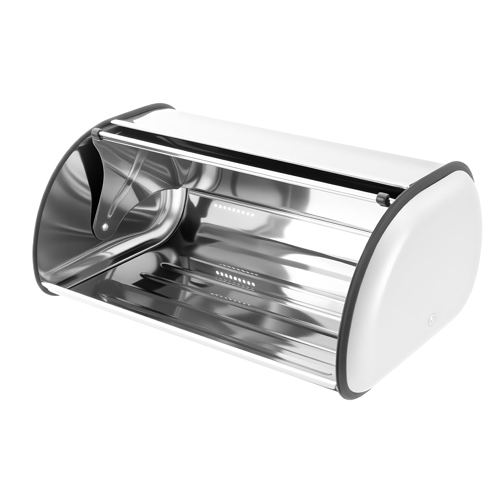 Panera de acero inoxidable, 43,5 x 27 x 18 cm, panera, caja de pan, caja plegable, cesta de pan, tapa enrollable, acero inoxidable certificado para alimentos, para restaurante y casero