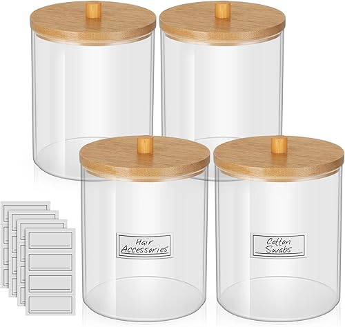 Miniatura 1 de AUANIYAN Paquete de 4 dispensadores Qtip para bola de algodón, soporte redondo para hisopos, tarros de boticario transparentes de acrílico para